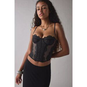 Urban Outfitters Out From Under Modern Love Corset Black and Gray Grey Lace XL